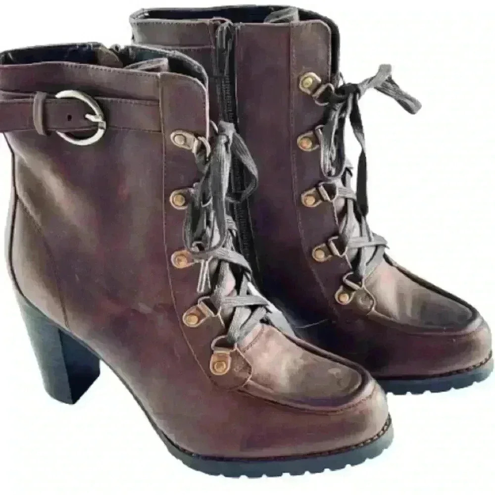 Charles David Brown Leather Booties Combat Boots for Women Size 7